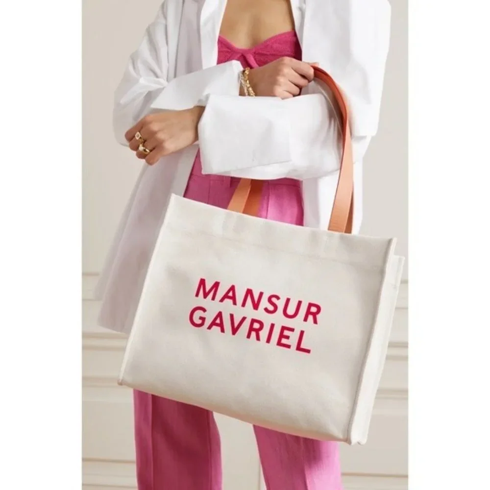 Mansur Gavriel $495 Logo Signature Shopper Printed Cotton Canvas Tote Bag NWT